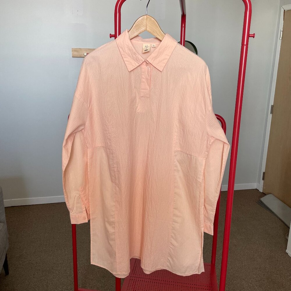 Uniqlo X Hana Tajima Long Sleeve Tunic Collared Shirt - Size L - Pink/Peach NWT